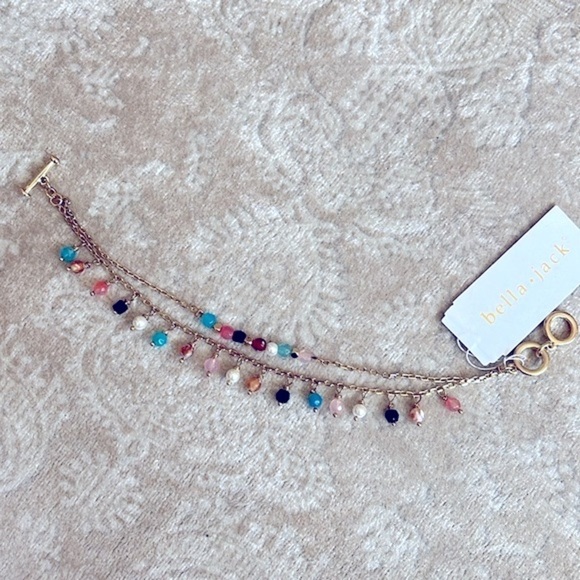 Brand New Bella Jack Gold Tone Double Chain Multicolored Bead Toggle Bracelet - Picture 5 of 16